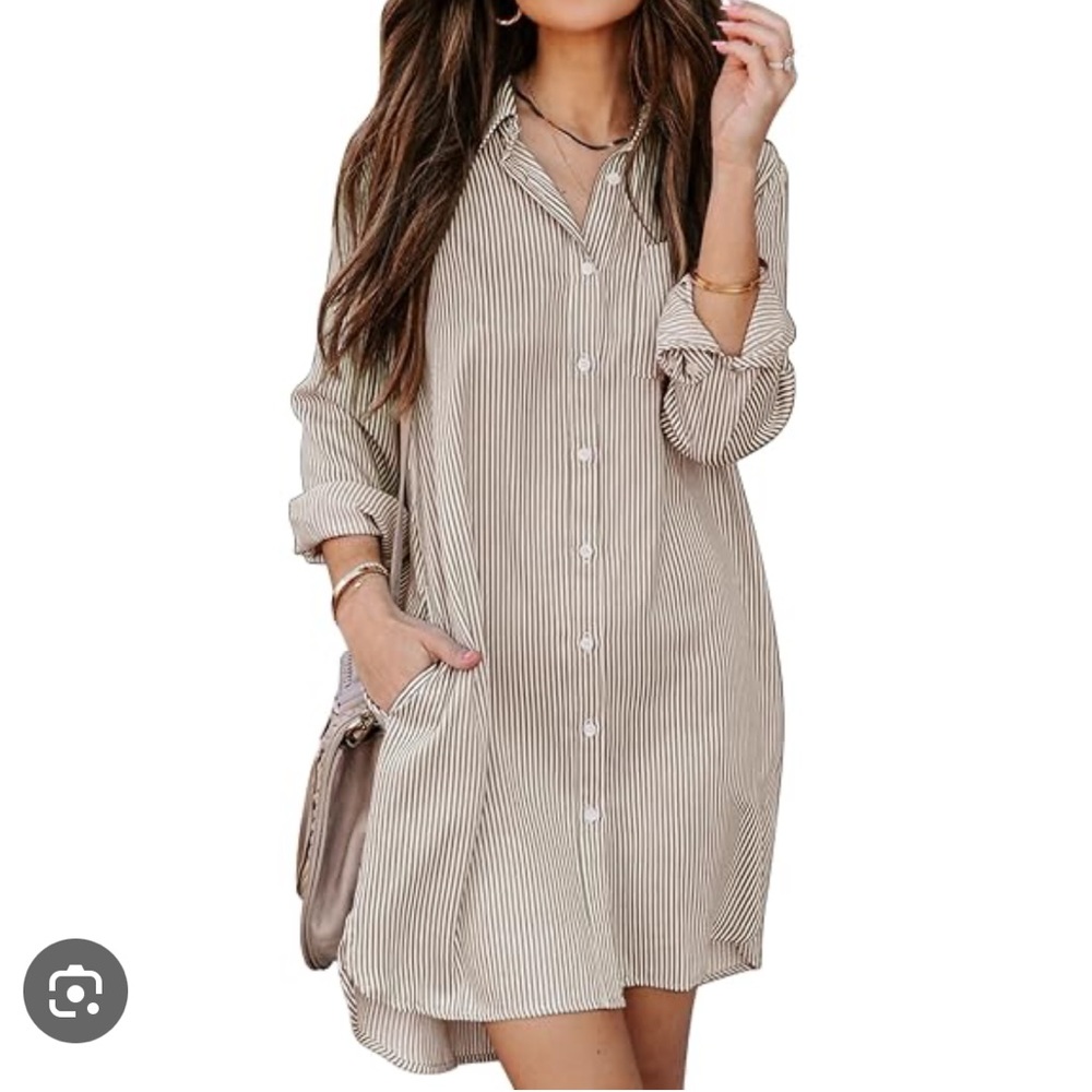 Striped Beige Shirt Dress